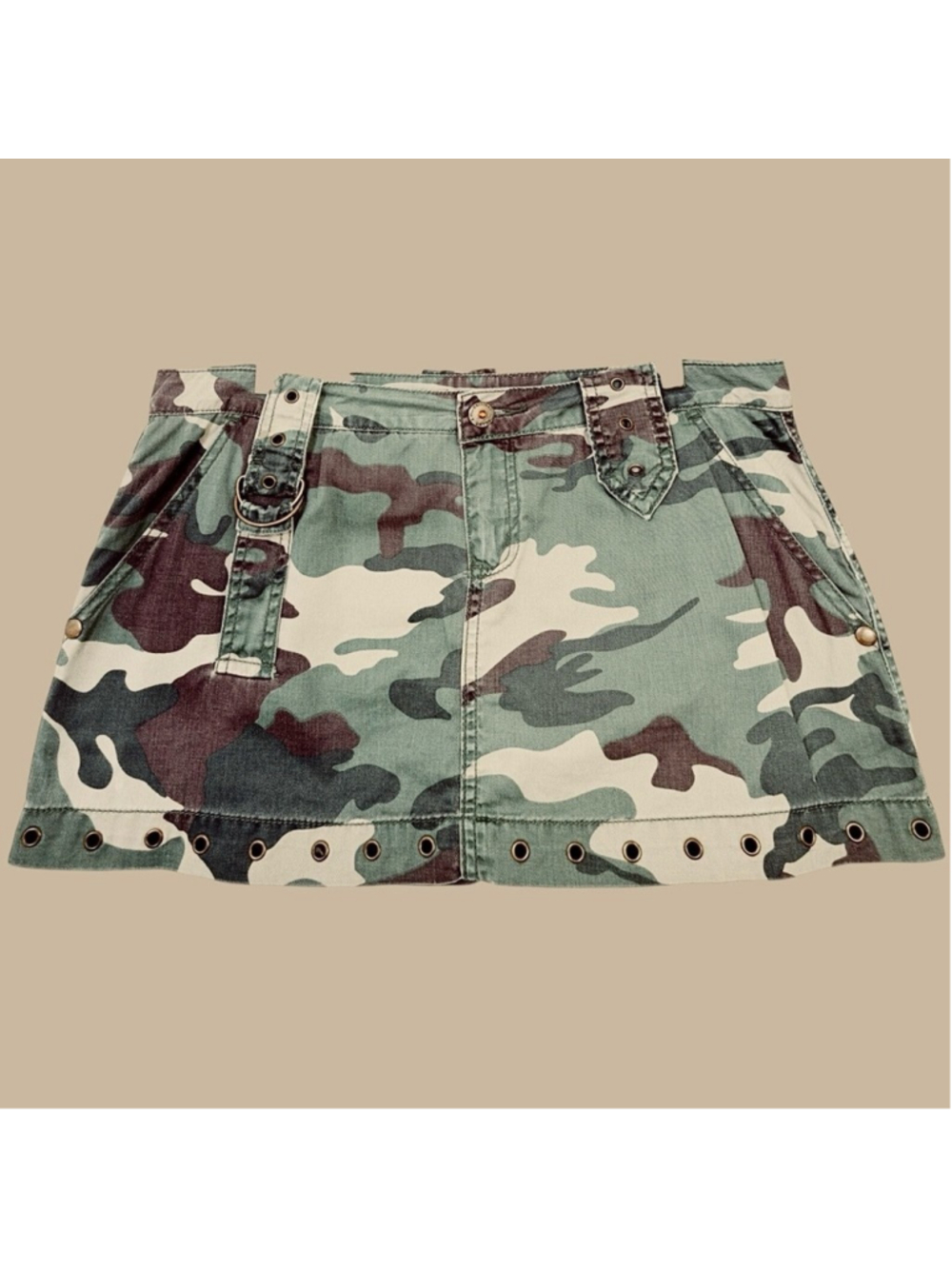 Y2K Camo Micro Mini Skirt Metal Hardware D-Ring Cyber Grunge Mall Goth XL - Picture 7 of 9